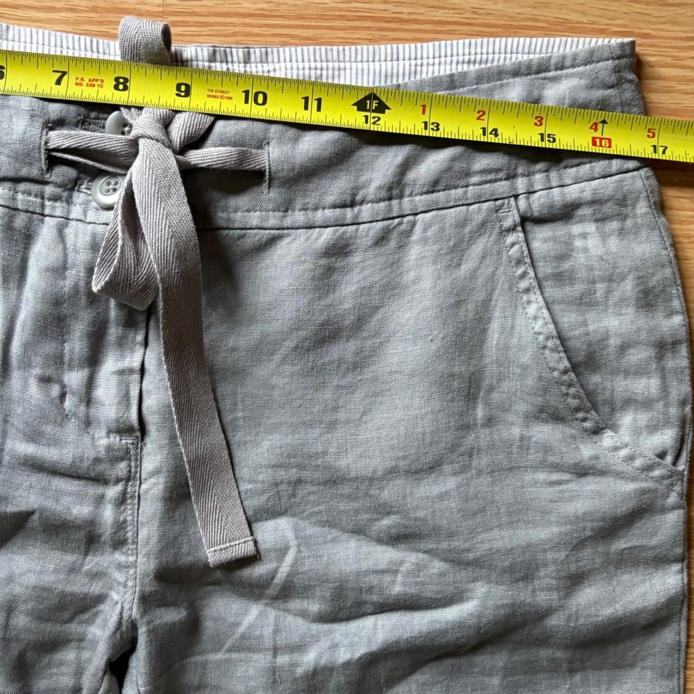 Womens 100% Linen Bermuda Shorts Drawstring Gray Minimalist Size 6 - Picture 4 of 7